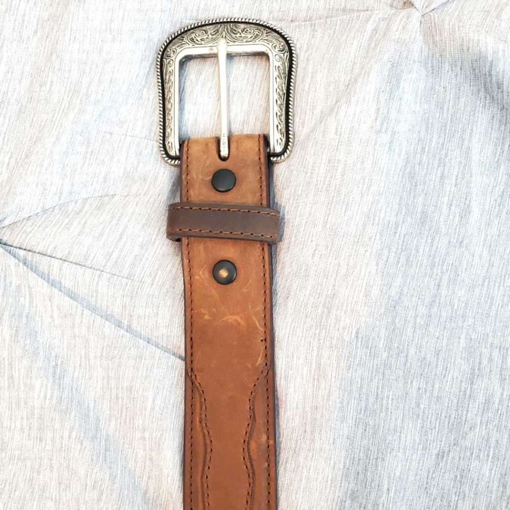 Western Leather Belt, Oil Rubbed, Rustic, Size 36